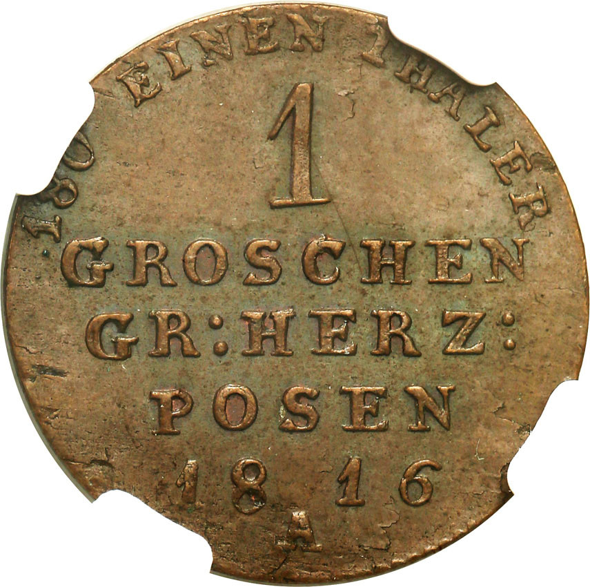 Księstwo Poznańskie. Fryderyk Wilhelm III. Grosz 1816 A, Berlin NGC MS63 BN (MAX)